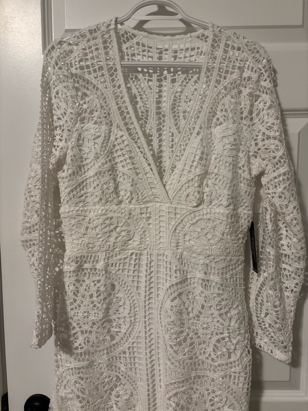 VENUS White Crochet Lace V-Neck Long Sleeve Dress